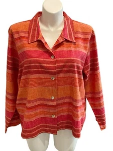 2X Coldwater Creek NWT Orange Striped Linen Blend Blazer Jacket Red Pink - Picture 1 of 9