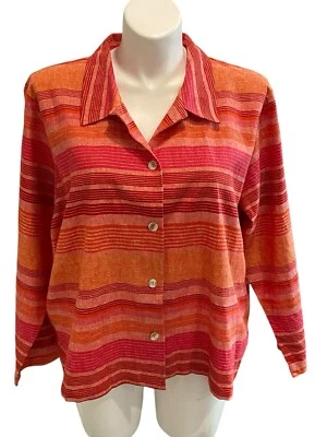 2X Coldwater Creek NWT Orange Striped Linen Blend Blazer Jacket Red Pink - Image 1 of 4