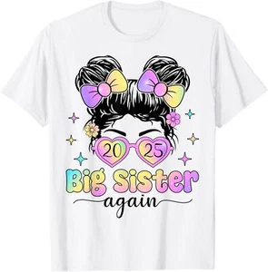 Big Sister Again 2025 Messy Bun Big Sister Girls Toddlers T-Shirt Hoodie - Picture 1 of 10