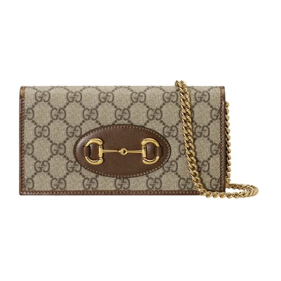 GUCCI $1150 Beige/Ebony Horsebit 1955 Chain Wallet New And Authentic - Image 1 of 3