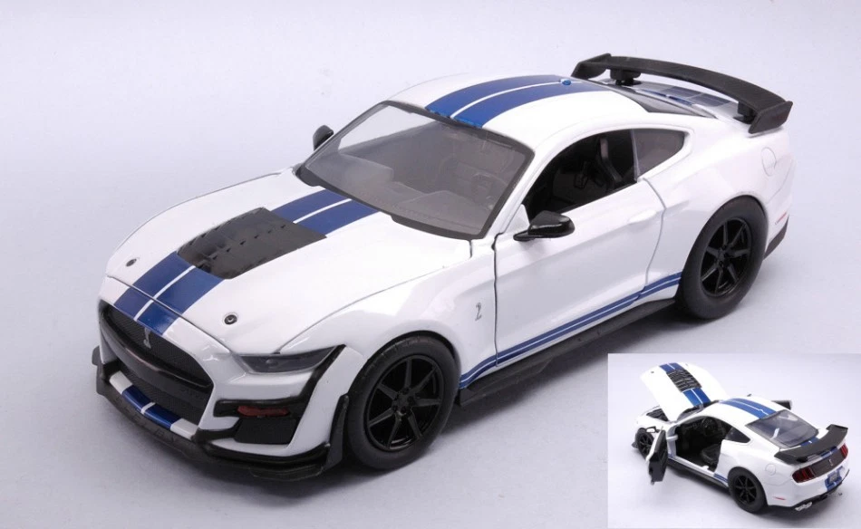 FORD MUSTANG SHELBY GT500 2020 WHITE W/BLUE STRIPES 1:24 - Immagine 1 di 1