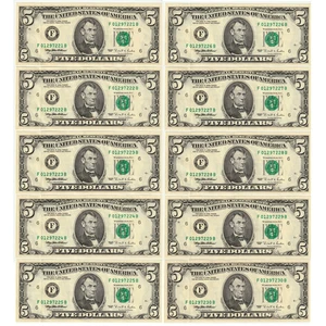 USA $5 FEDERAL RESERVE NOTES SERIES 1995 ATLANTA 10 CONSECUTIVE NUMBER CRISP UNC - Picture 1 of 4