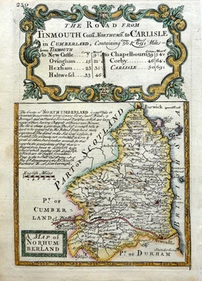 НОРТУМБЕРЛЕНД НЬЮКАСЛ ЭМАНУЭЛЯ БОУЭНА c1720 ПОДЛИННАЯ АНТИКВАРНАЯ ГРАВИРОВАННАЯ КАРТА - Изображение 1 из 4