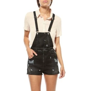 Ksubi Denim Romper Distressed Shortalls Size 25 Let’s Go Out Washed Black NWT - Picture 1 of 14