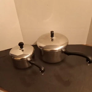 Vintage Farberware Aluminum Clad Stainless Steel 1 & 3 Qt. Saucepans With Lids - Picture 1 of 14