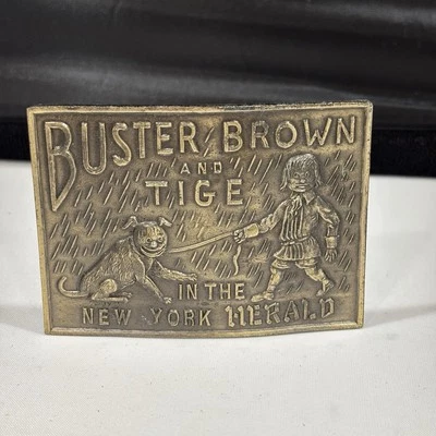 "Hebilla de cinturón BUSTER BROWN AND TIGE Hebillas Lewis Chicago 3"" x 2,25"" latón pesado"  Foto 1 de 4