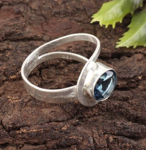 London Blautopas Edelstein Handarbeit 925 Sterling Silber Schmuck Böhmischer Ring - Bild 1 von 2