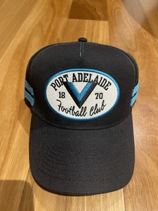 Port Adelaide Power AFL Cap Mens Size Black Adjustable Embroidered Logo Football - Foto 1 di 2