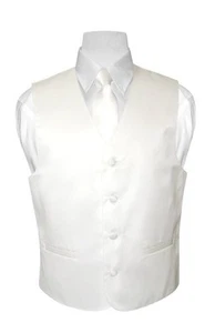 BOY'S Dress Vest & NeckTie Solid WHITE Color Neck Tie Set for Suit / Tux size 10 - Picture 1 of 3