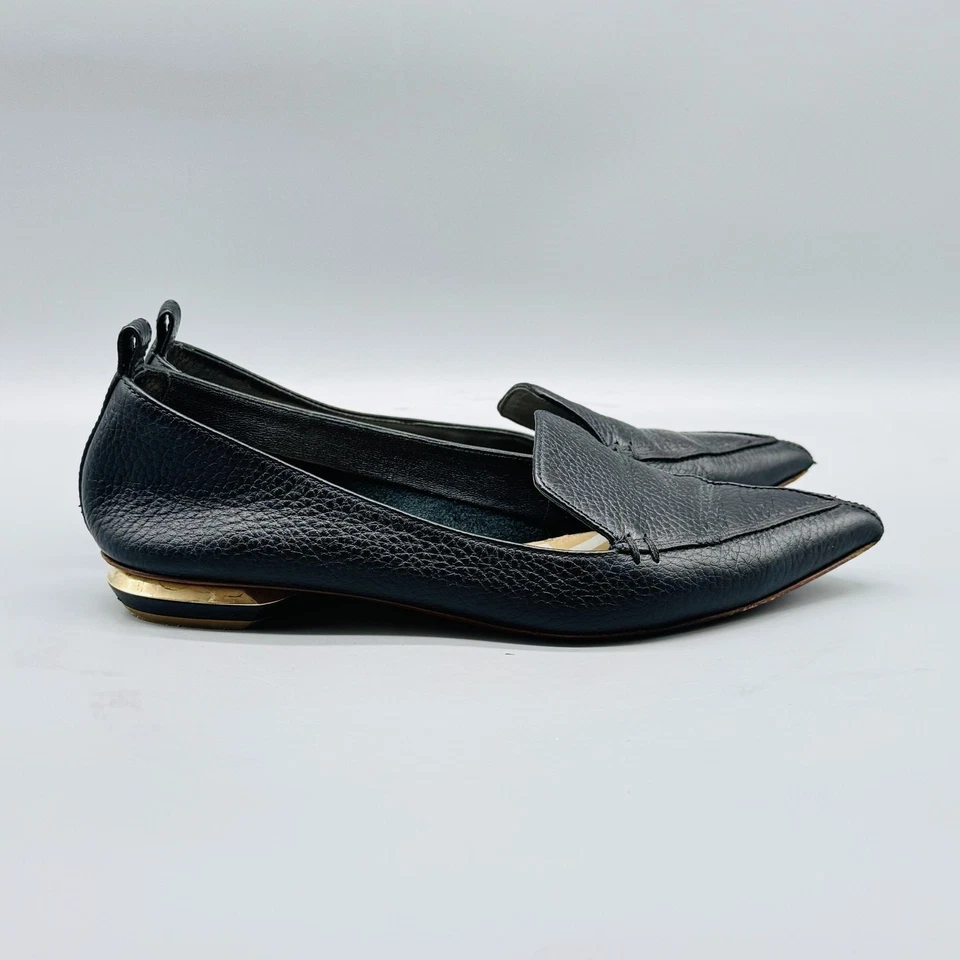 Nicholas Kirkwood Zapatos Mujer 5.5 Negro Cuero Mocasín Beya Punta Dorado Foto 1 de 4