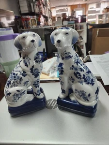VTG. Signed Andrea by Sadek Pair of Staffordshire Style Dogs 8.5" Mantle Set-EUC - Picture 1 of 4