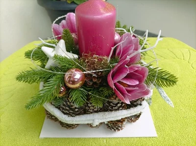 Advendsgesteck Zapfen Weihnachten lila,pink - Bild 1 von 4