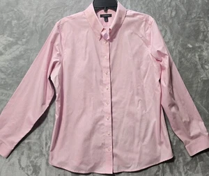Lands End Button Down Dress Shirt Top Blouse Womens L 14-16 Pink Casual Work - Picture 1 of 7