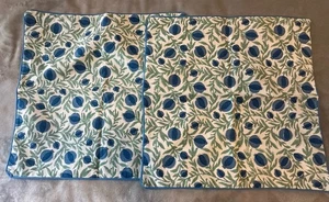 Ridhi 2 Handmade Indian Block Print Pillow Covers Blue 20x20 New - Picture 1 of 7