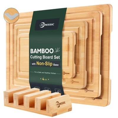 Cutting Board Natural Set With Smooth Surface 4 Packs with Non Slip Feet Hold... - Image 1 of 4