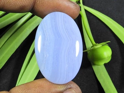 NATURAL BLUE LACE AGATE CRYSTAL UNTREATED LOOSE GEMSTONE CABOCHON 21X32X05MM H94 - Image 1 of 4