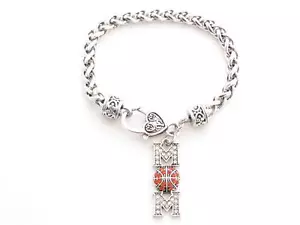 Basketball Mom Clear Crystal Silver Chain Lobster Claw Bracelet Jewelry Orange - Picture 1 of 1