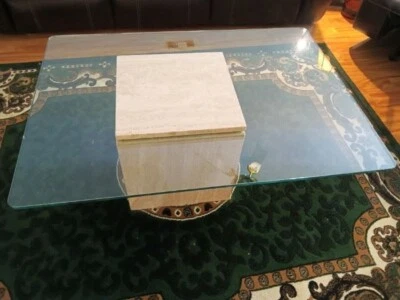 Винтажный мраморный случайный стол с плавающим мраморным центральным стеклом травертином - Изображение 1 из 4