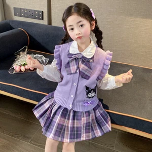Melody Kuromi JK Outfit Vest Shirt Pleated Skirt Preppy Style Set Girl Kid Dress - Picture 1 of 14