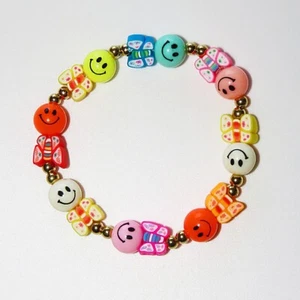 Pulsera colorida de caras sonrientes y flores con espaciadores dorados, 6-6,5 pulgadas - Imagen 1 de 4