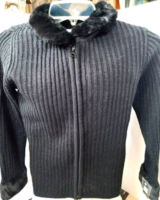 Suéter para mujer tejido acanalado cremallera negro brillante cuello y puños de piel sintética L (10-12) nuevo con etiquetas Foto 1 de 4