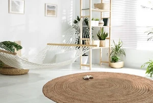 Natural Jute Braided Rug Home Decor Area Bohemian Solid Floor Round Rug Carpet - Picture 1 of 8