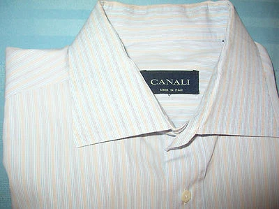 Canali made in Italy blue-gold striped cotton dress shirt 15.5 x 35 (S20) - Image 1 of 4