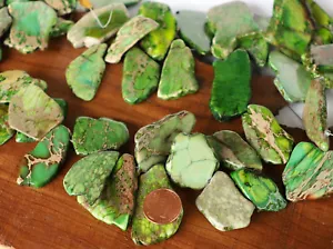 15" 25mm 40mm Terra Impression Jasper Green slab freeform beads top drilled - Picture 1 of 6