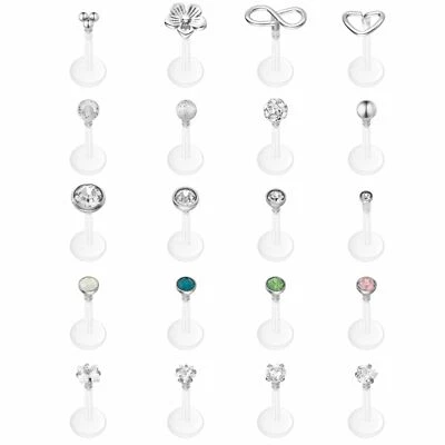 20Pcs 16G Clear Labret Stud Cartilage Monroe Piercing Tragus Earrings Lip Ring - Image 1 of 4