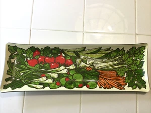 Vintage Rectangular Veggie/Relish/Tray Platter Dish Vivid Veggie Graphic *Read* - Picture 1 of 8