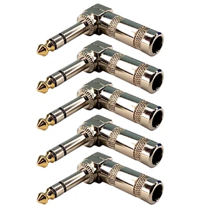 5 Pack of 6.3mm 1/4 inch Stereo Right Angle 90 Degree Instrument Audio Jack Plug - Picture 1 of 4