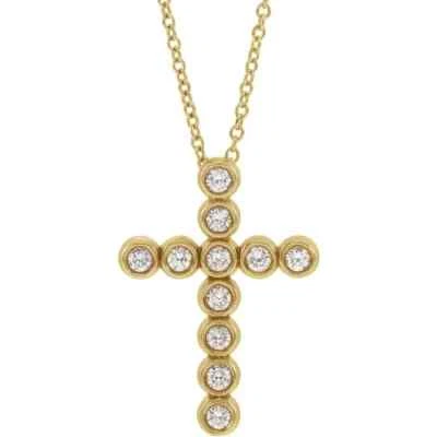 14K Yellow Gold 1.8 mm 1/4 CTW Natural Diamond Cross Pendant and 16-18" Necklace - Image 1 of 3