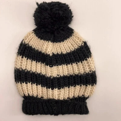 Mossimo Supply Co Negro Blanco Rayas Tejido Invierno Pom Sombrero Foto 1 de 4