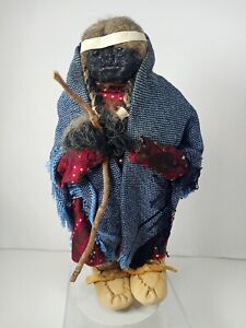 Handmade Lummi Native American Indian Apple Head Doll by Elsie Hackett w/ Stand