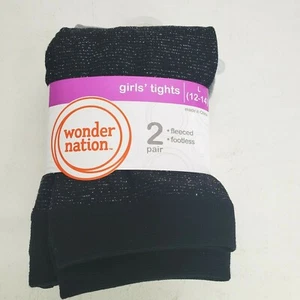 Wonder Nation Girls Tights size Large 2 Pair Fleeced Footless Black & Gray NWT - Picture 1 of 6
