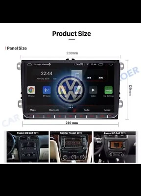 autoradio 2 din android 9 pollici for golf, tiguan, seat, skoda, polo - Immagine 1 di 4