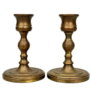 Vintage Traditional Victorian Turned Brass Candlestick Holders - A Pair - Picture 1 of 7