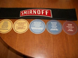 SMIRNOFF Black Red VODKA BAR MAT 20 1/2 X 3 1/2 Novelty Recipe Coasters (5) - Picture 1 of 2