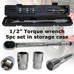 Ratcheting Torque Wrench 1/2" Adjustable 28-210Nm Square Socket Drive Extension