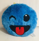 Blue Emoji Stuffed Plush Pillow Smiley Face Winking With ￼￼ Tongue Out