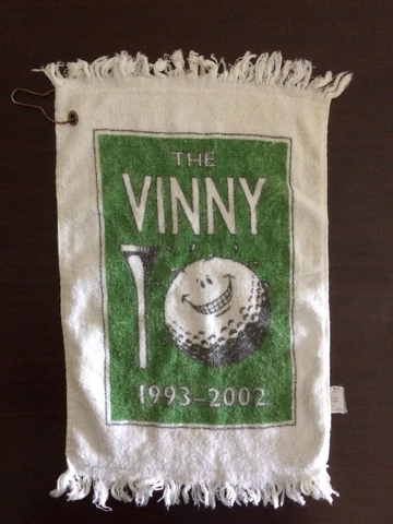 GOLF TOWEL - THE VINNY GOLF TOURNAMENT 1993-2002, WITH CARRY CLIP/RING Cover