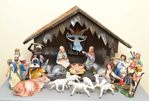 Set Natività Vintage 20 Statuine in Resina Polimerica + Mangiatoia Legno Italia 4-5" - Foto 1 di 24