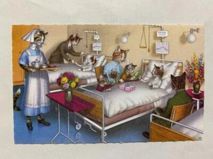 Vintage Alfred Mainzer Katzen Kätzchen Farbdruck Postkarte Belgien 4879 Krankenhausbett - Bild 1 von 2