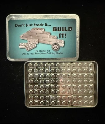 1 oz Silver Monarch Building Block Bars 12 Piece Starter Kit Includes Metal Case - Image 1 of 3