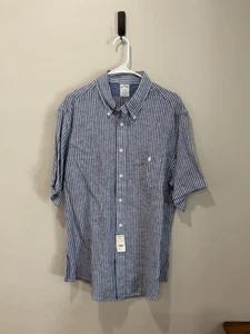 Brooks Brothers Shirt Men’s Large Blue Linen Button Down Regent Fit Polo - Picture 1 of 4