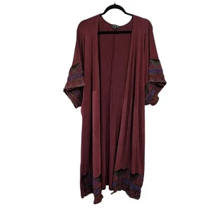 POL Kimono Staubtuch One Size weinrot bestickt Boho Western Cowgirl - Bild 1 von 5