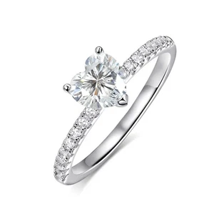 1/2ct Heart Cut Moissanite Ring Eternity Band 925 Sterling Silver Pass Tester - Picture 1 of 15
