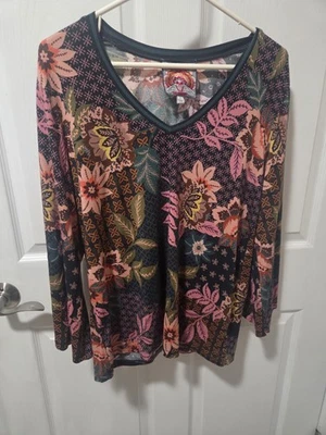 Johnny Was Long sleeved V Neck Small Print Top - Image 1 of 4