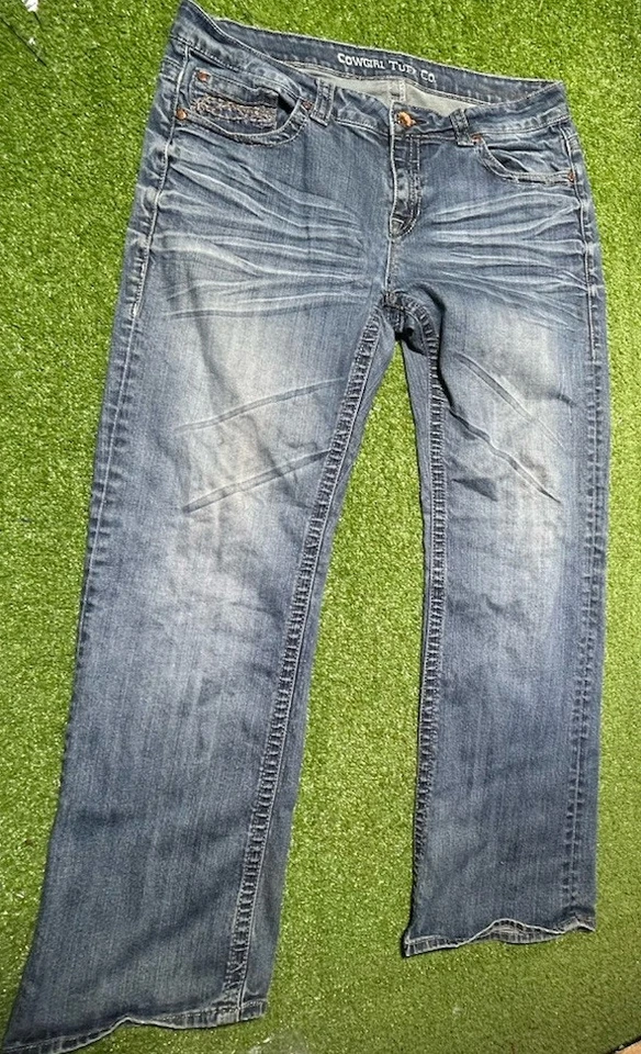 Мужские джинсы Cowgirl Tuff Co Don't Fence Me синие 34x33 легкие вареные усы - Изображение 1 из 4