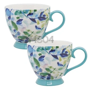 2 große Becher Bone China blau Blumenmuster Tee Kaffee Becher Weihnachten Geschenkidee - Bild 1 von 2
